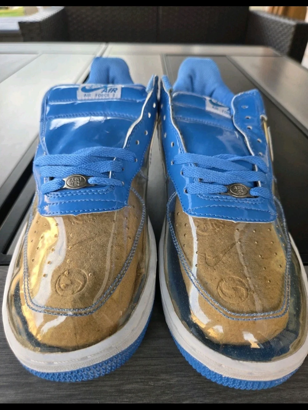 Nike Air Force 1 '07 Blue Patent Leather Clear Toe 306353-140 US 12 Deadstock
